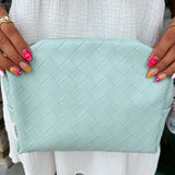 {FINAL SALE} Woven Beauty Bag Large Teal - The Pink Pineapple 850