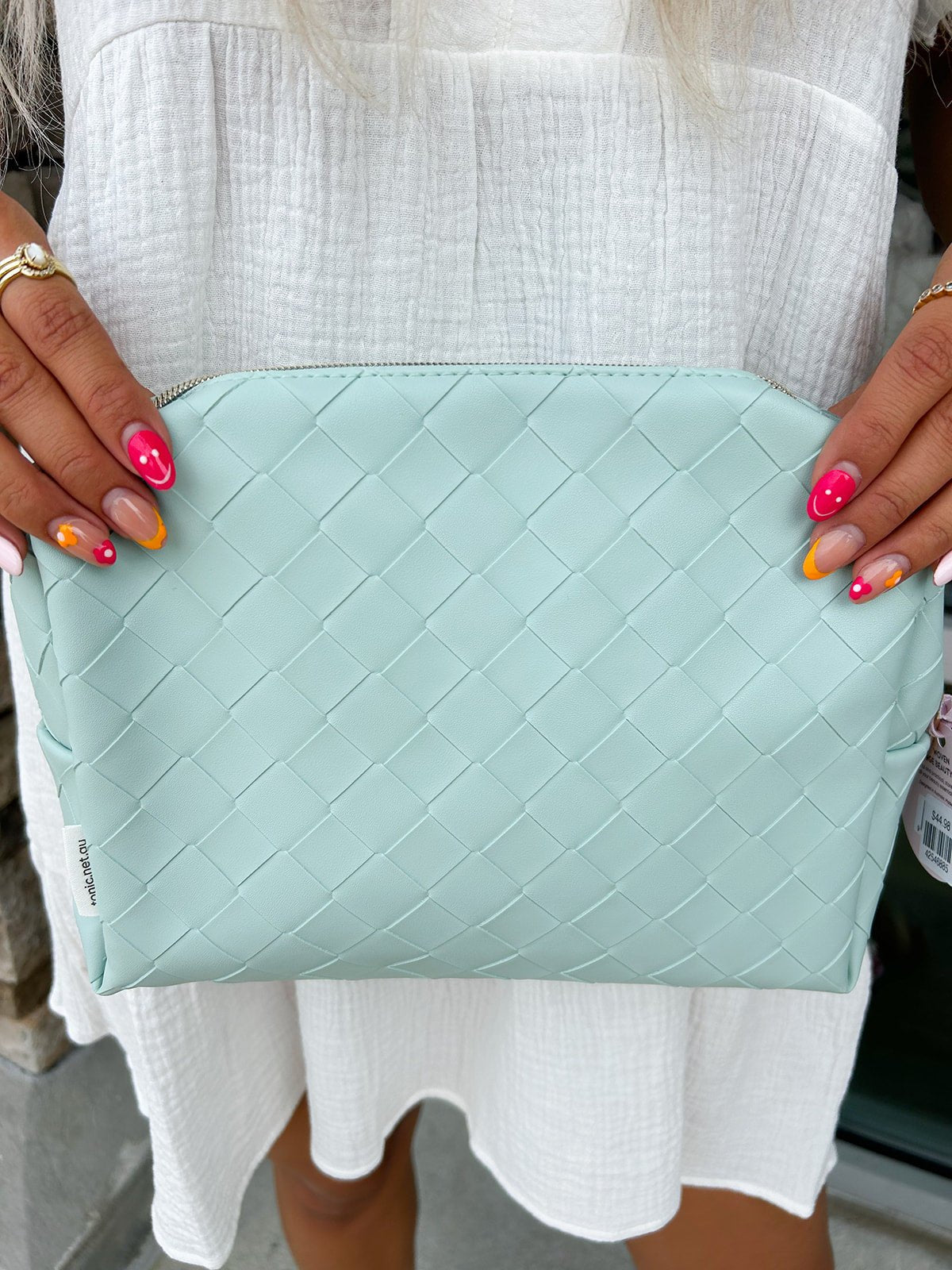 {FINAL SALE} Woven Beauty Bag Large Teal - The Pink Pineapple 850