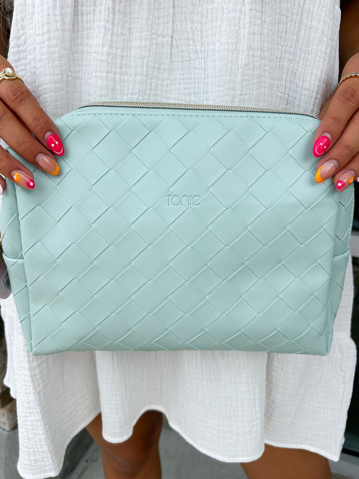 {FINAL SALE} Woven Beauty Bag Large Teal - The Pink Pineapple 850