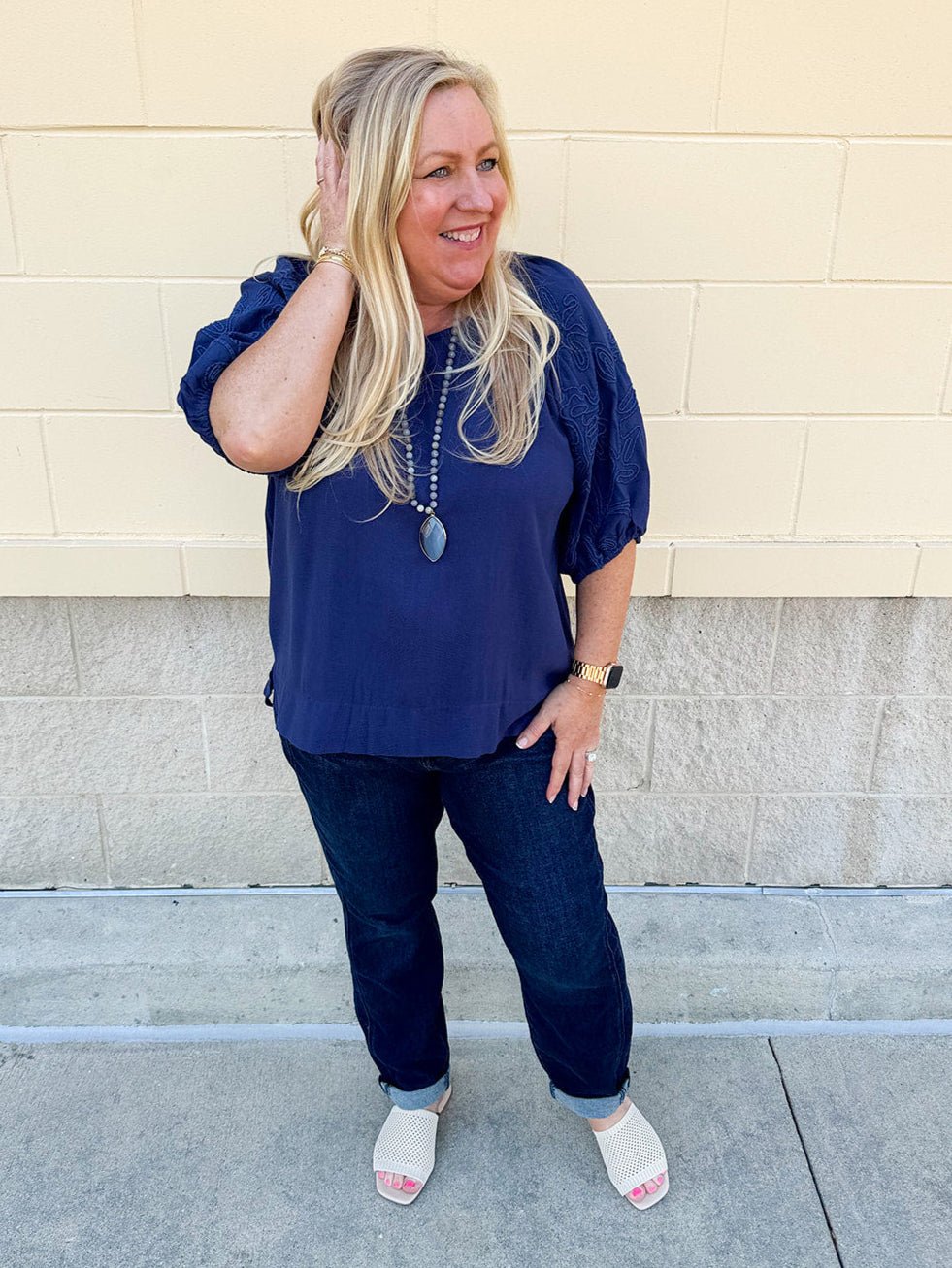 [FINAL SALE]Passing Time Linen Bubble Sleeve Top in Navy - The Pink Pineapple 850