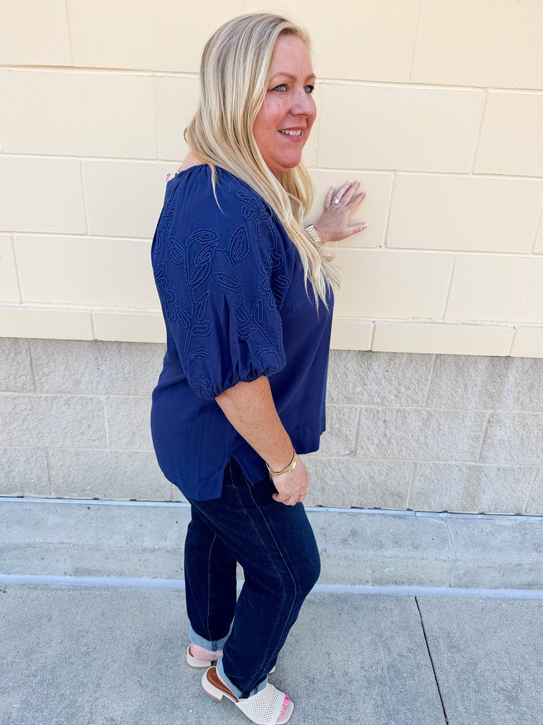 [FINAL SALE]Passing Time Linen Bubble Sleeve Top in Navy - The Pink Pineapple 850