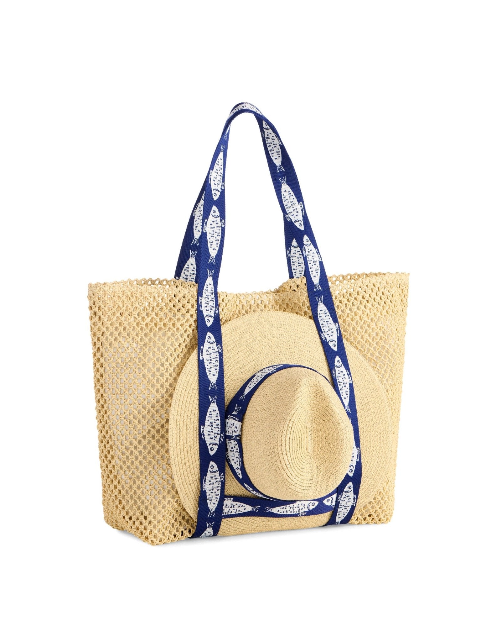 Fisher Woven Tote & Sun Hat Set in Navy - The Pink Pineapple 850