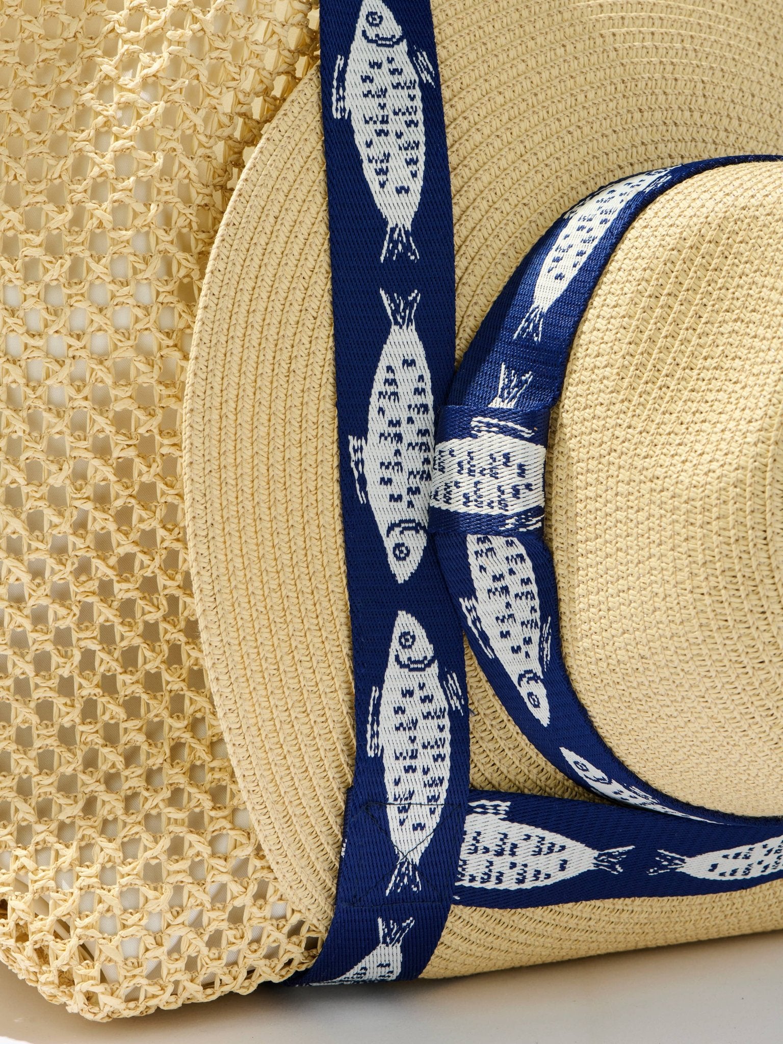 Fisher Woven Tote & Sun Hat Set in Navy - The Pink Pineapple 850