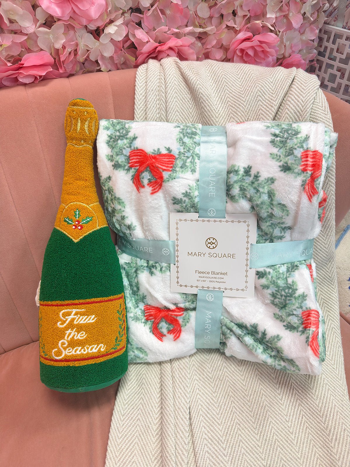 Fizz the Season Champagne Pillow - The Pink Pineapple 850