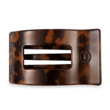 Large 4-inch Teleties flat rectangular hair clip in classic tortoise with a sleek silhouette and flat-back design.