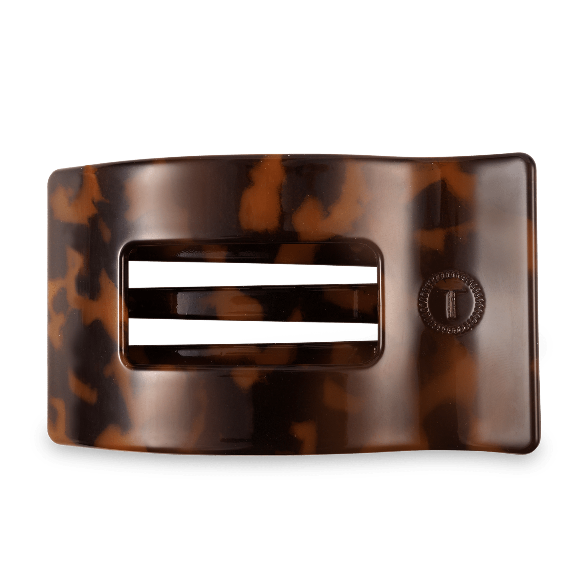 Large 4-inch Teleties flat rectangular hair clip in classic tortoise with a sleek silhouette and flat-back design.