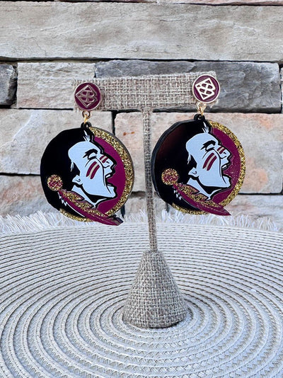 Florida State Seminoles Round Logo Drop Earrings - The Pink Pineapple 850