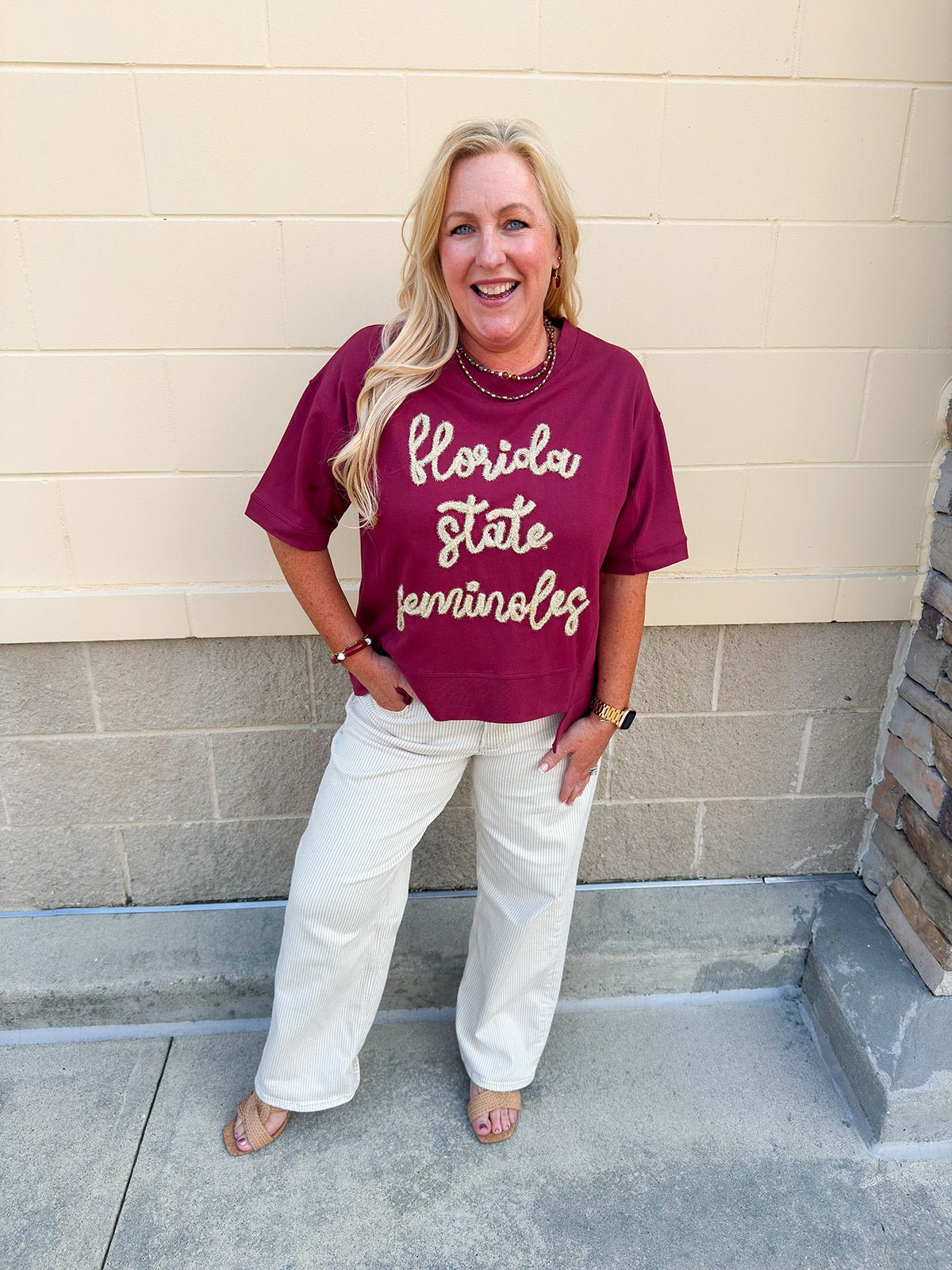 Florida State Seminoles Tinsel Short Sleeve Sweatshirt - The Pink Pineapple 850