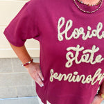 Florida State Seminoles Tinsel Short Sleeve Sweatshirt - The Pink Pineapple 850