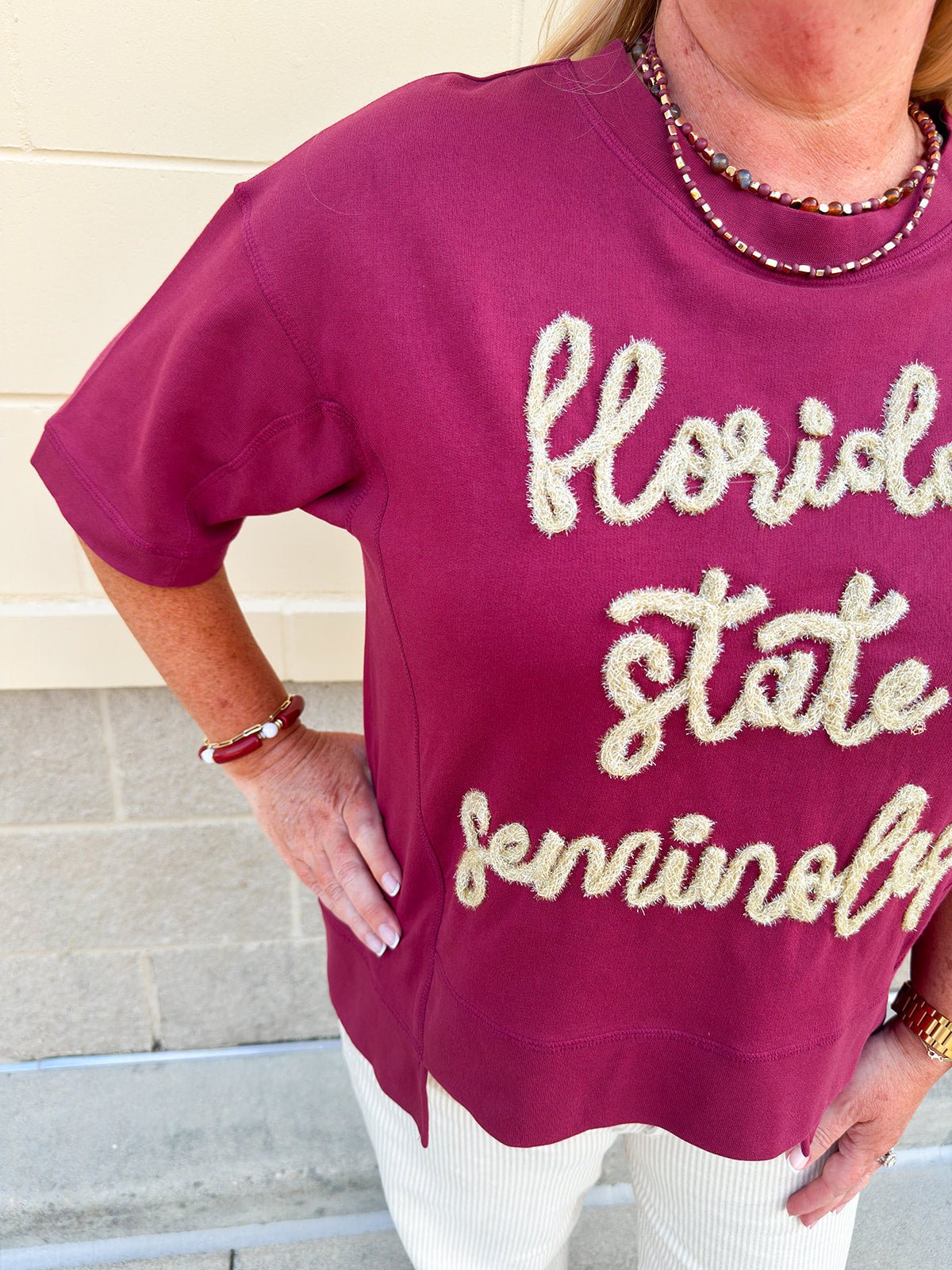 Florida State Seminoles Tinsel Short Sleeve Sweatshirt - The Pink Pineapple 850