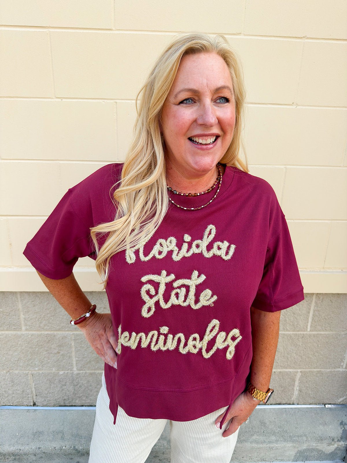 Florida State Seminoles Tinsel Short Sleeve Sweatshirt - The Pink Pineapple 850