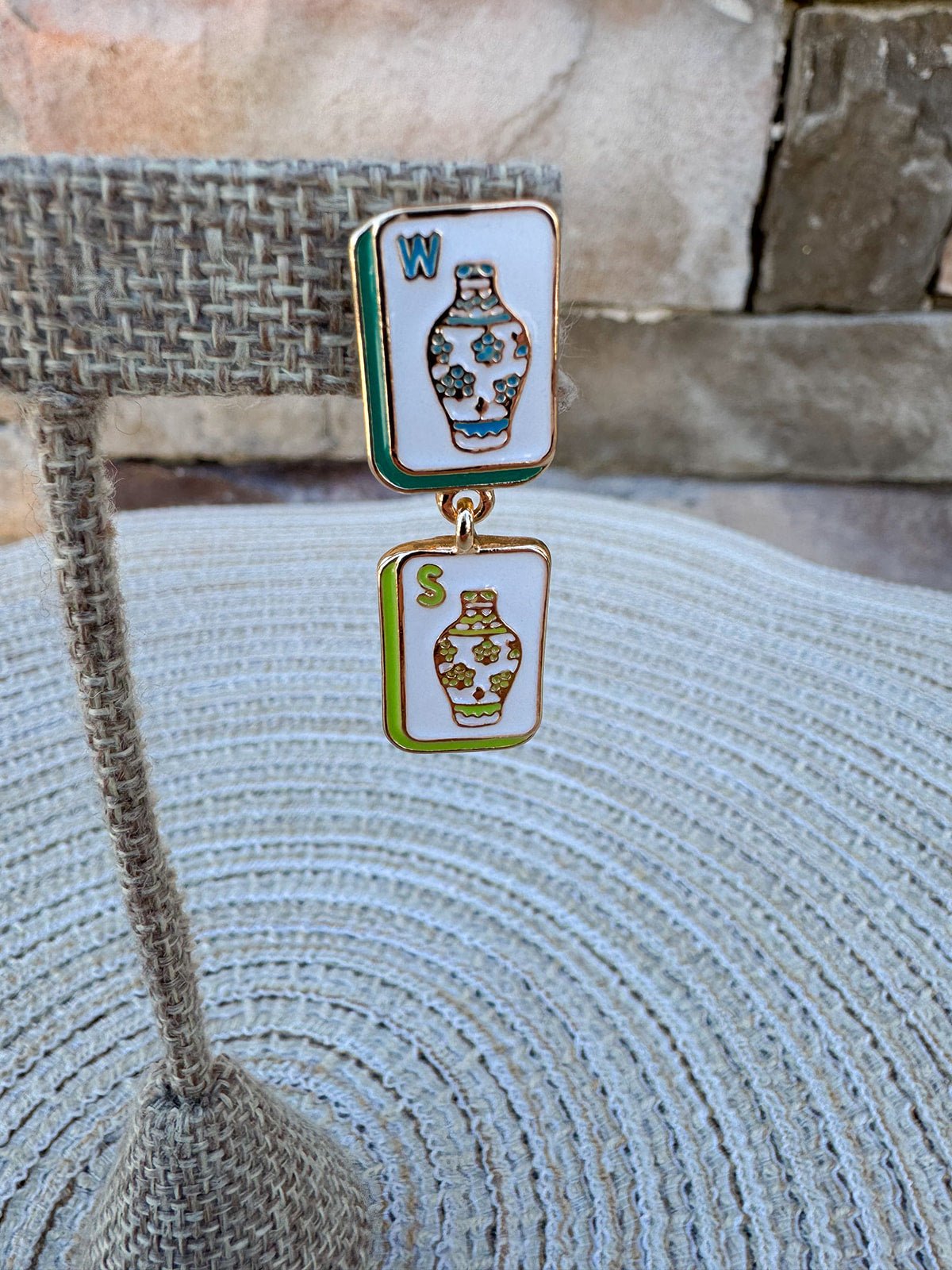 Four Winds Mahjong Tile Drop Earrings - The Pink Pineapple 850