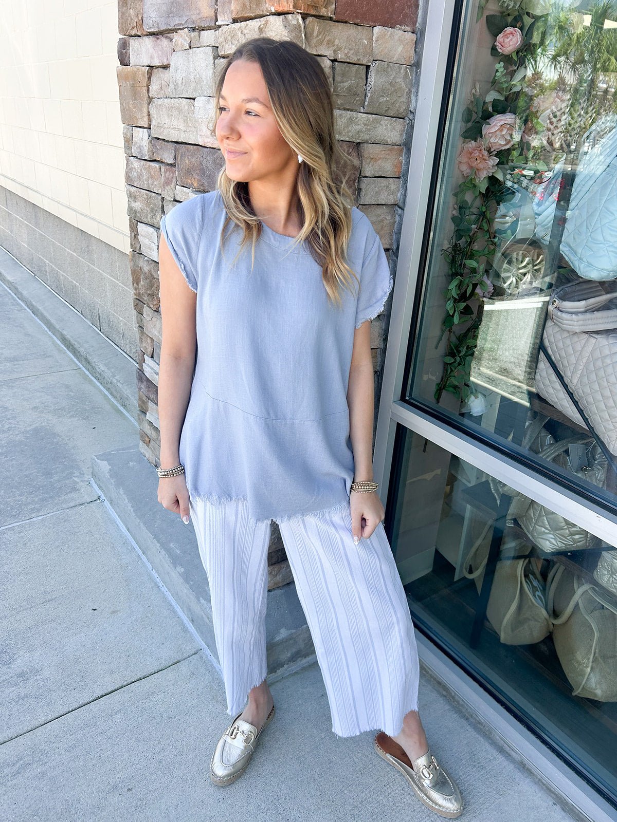 French Market Wide Leg Blue Pants - The Pink Pineapple 850