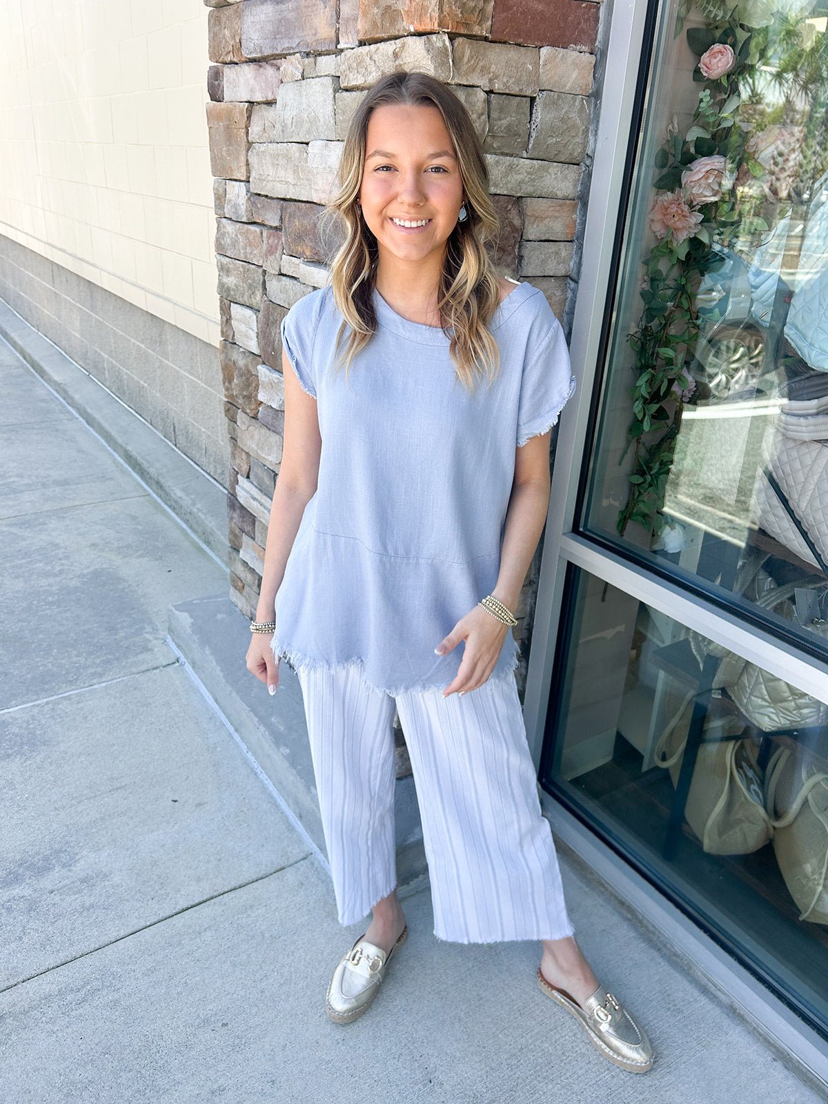 French Market Wide Leg Blue Pants - The Pink Pineapple 850