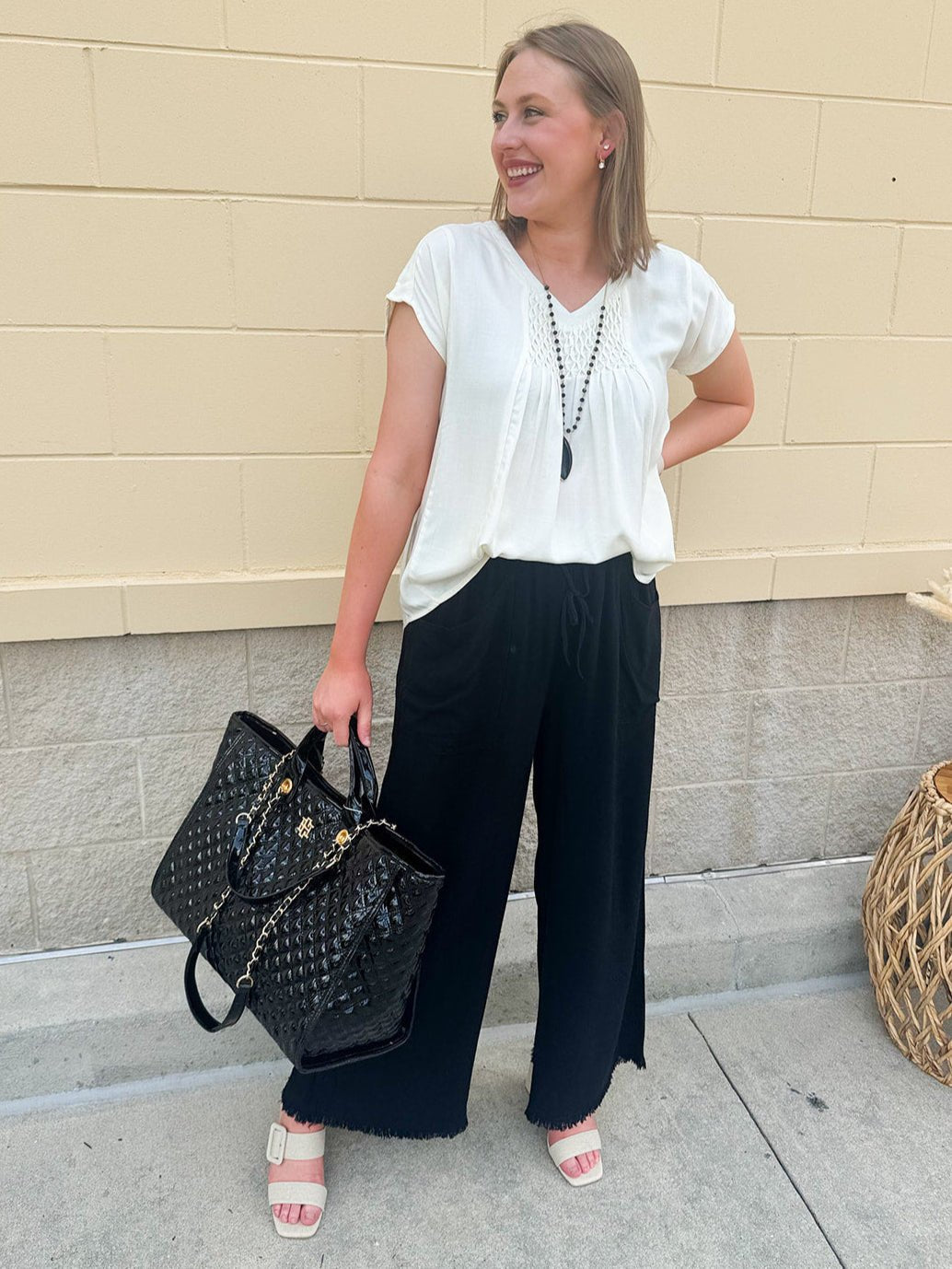 Fresh Breeze Frayed Wide Leg Linen Pants in Black - The Pink Pineapple 850