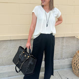 Fresh Breeze Frayed Wide Leg Linen Pants in Black - The Pink Pineapple 850
