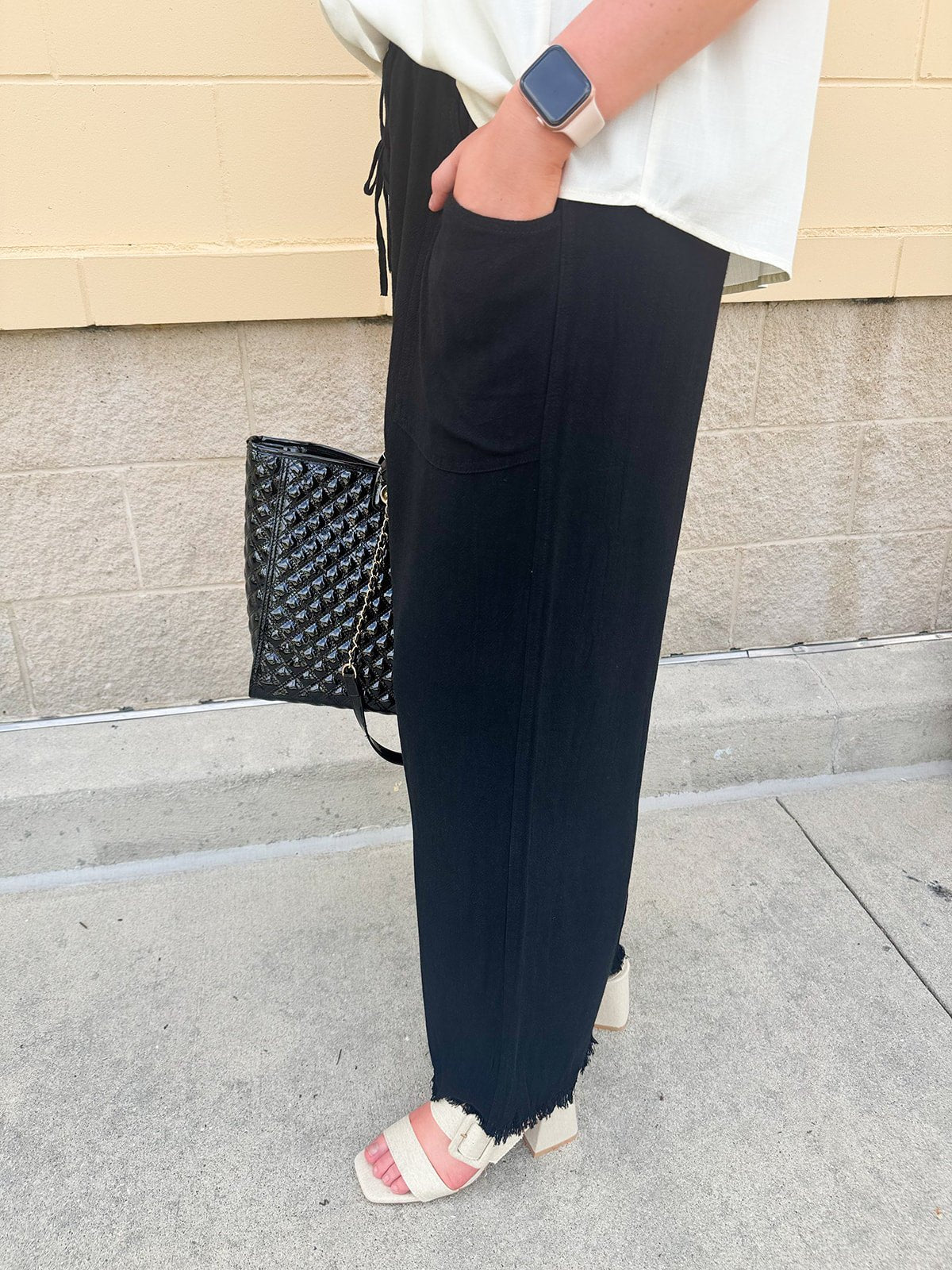 Fresh Breeze Frayed Wide Leg Linen Pants in Black - The Pink Pineapple 850