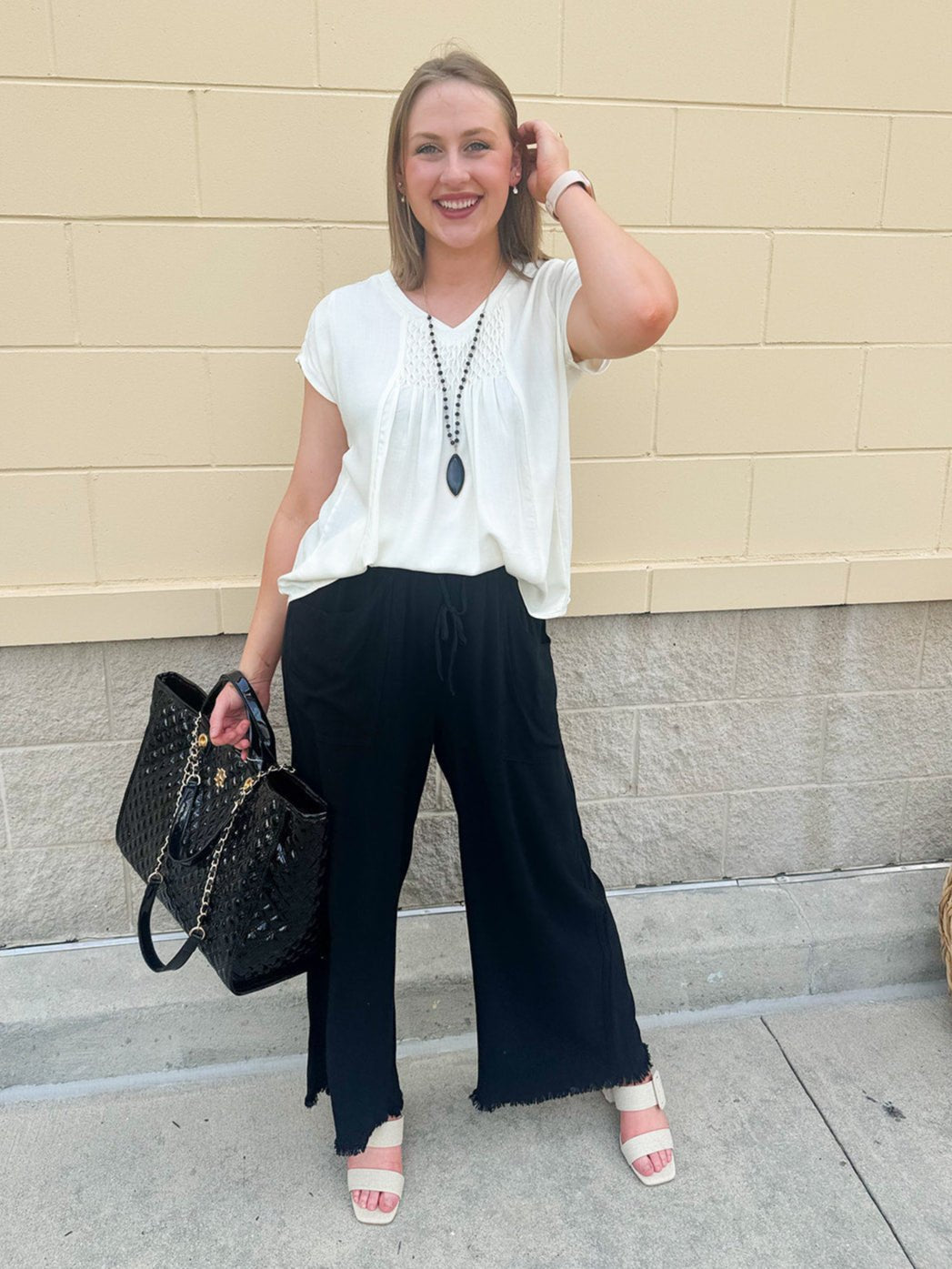 Fresh Breeze Frayed Wide Leg Linen Pants in Black - The Pink Pineapple 850