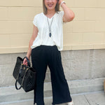 Fresh Breeze Frayed Wide Leg Linen Pants in Black - The Pink Pineapple 850