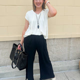 Fresh Breeze Frayed Wide Leg Linen Pants in Black - The Pink Pineapple 850