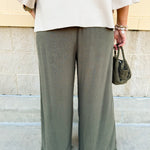Fresh Breeze Frayed Wide Leg Linen Pants in Olive - The Pink Pineapple 850