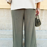 Fresh Breeze Frayed Wide Leg Linen Pants in Olive - The Pink Pineapple 850