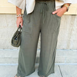 Fresh Breeze Frayed Wide Leg Linen Pants in Olive - The Pink Pineapple 850