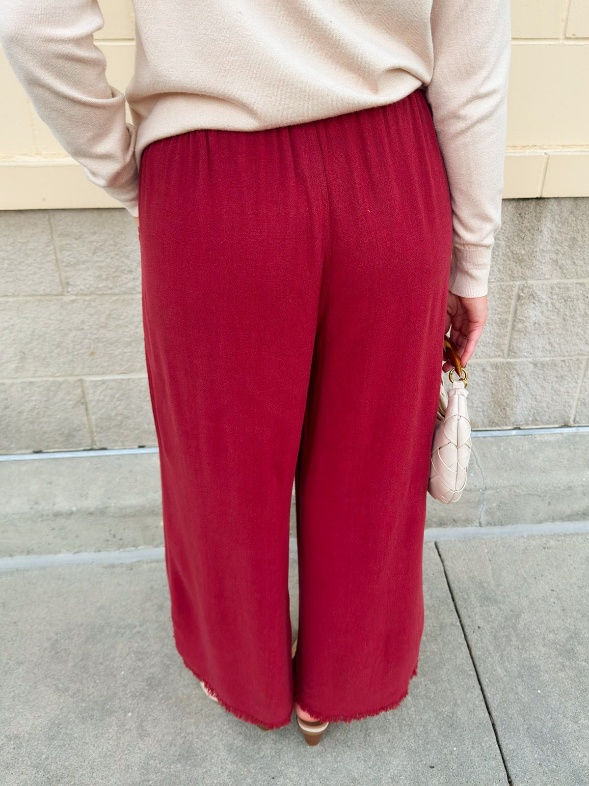 Fresh Breeze Frayed Wide Leg Linen Pants in Rust - The Pink Pineapple 850