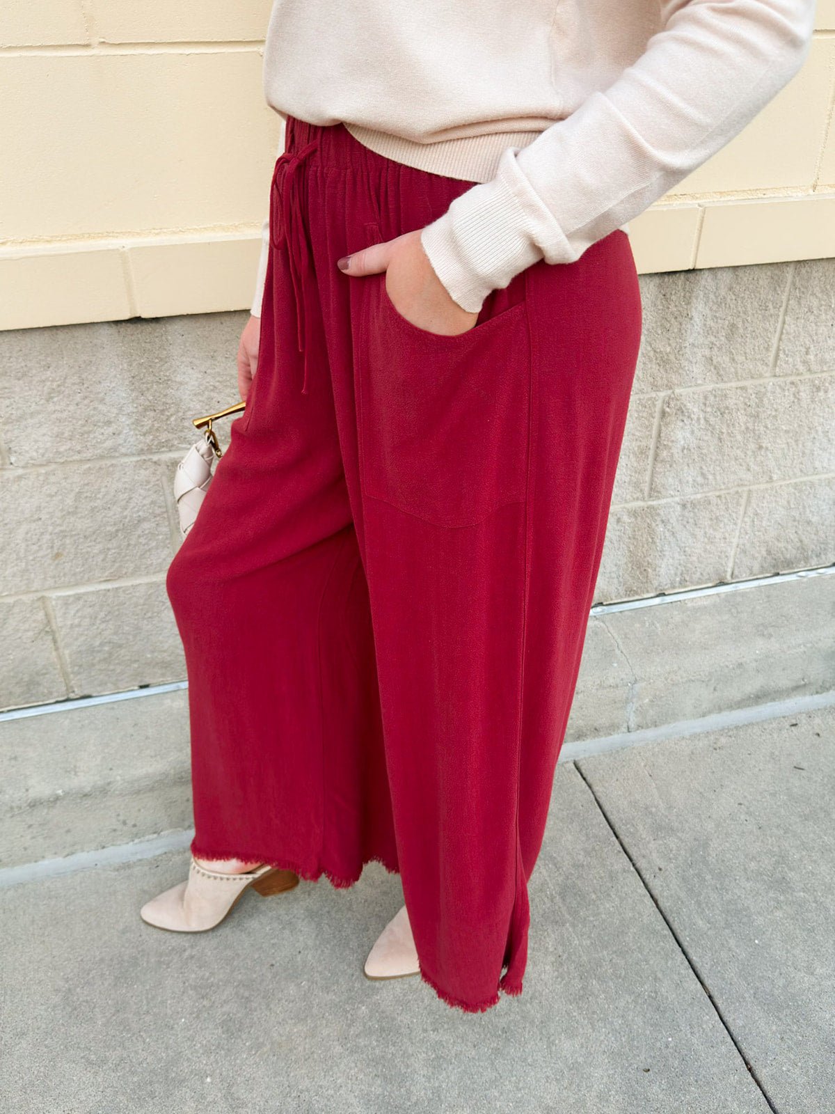 Fresh Breeze Frayed Wide Leg Linen Pants in Rust - The Pink Pineapple 850