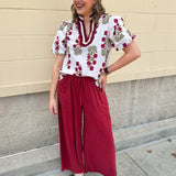 Fresh Breeze Frayed Wide Leg Linen Pants in Rust - The Pink Pineapple 850