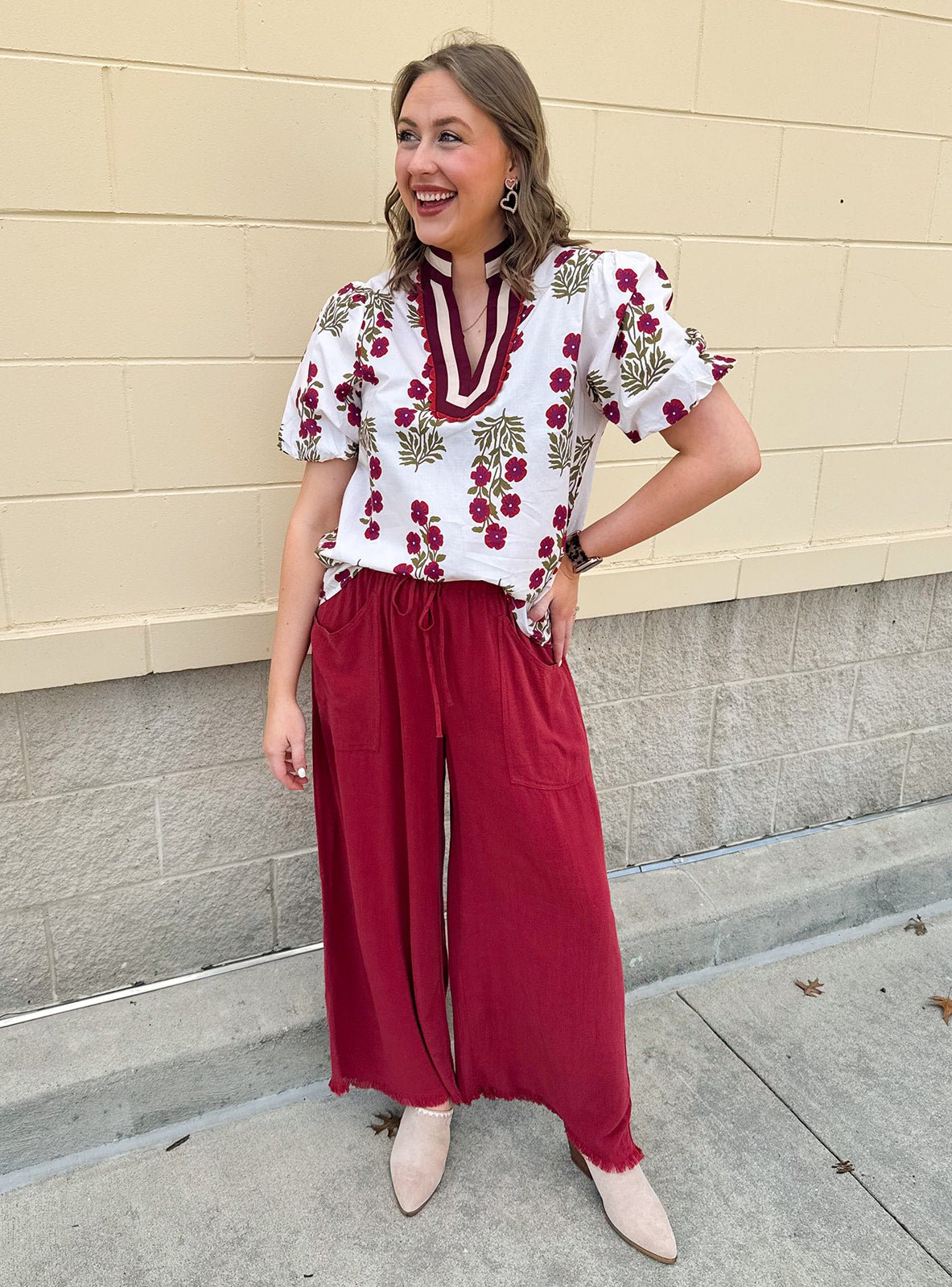 Fresh Breeze Frayed Wide Leg Linen Pants in Rust - The Pink Pineapple 850