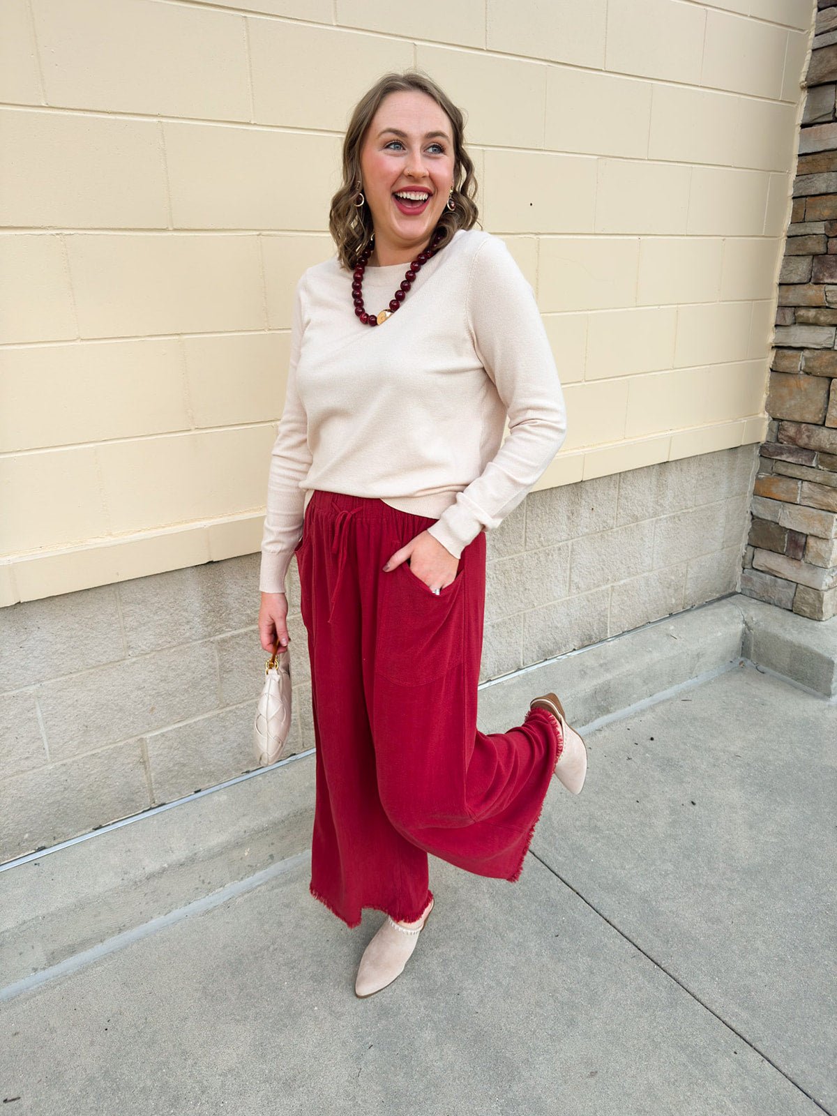 Fresh Breeze Frayed Wide Leg Linen Pants in Rust - The Pink Pineapple 850