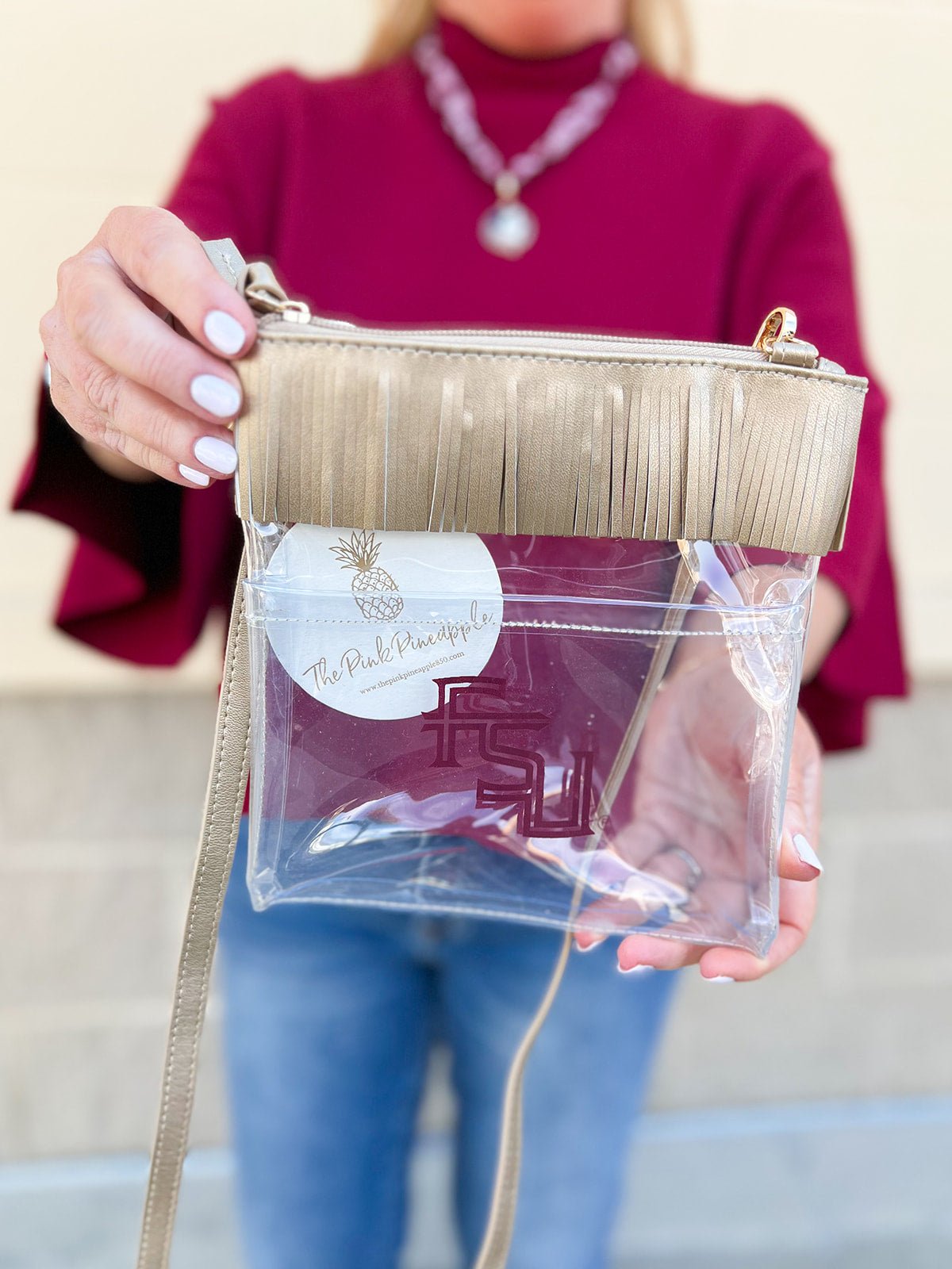 FSU Fringe Crossbody Purse in Gold - The Pink Pineapple 850