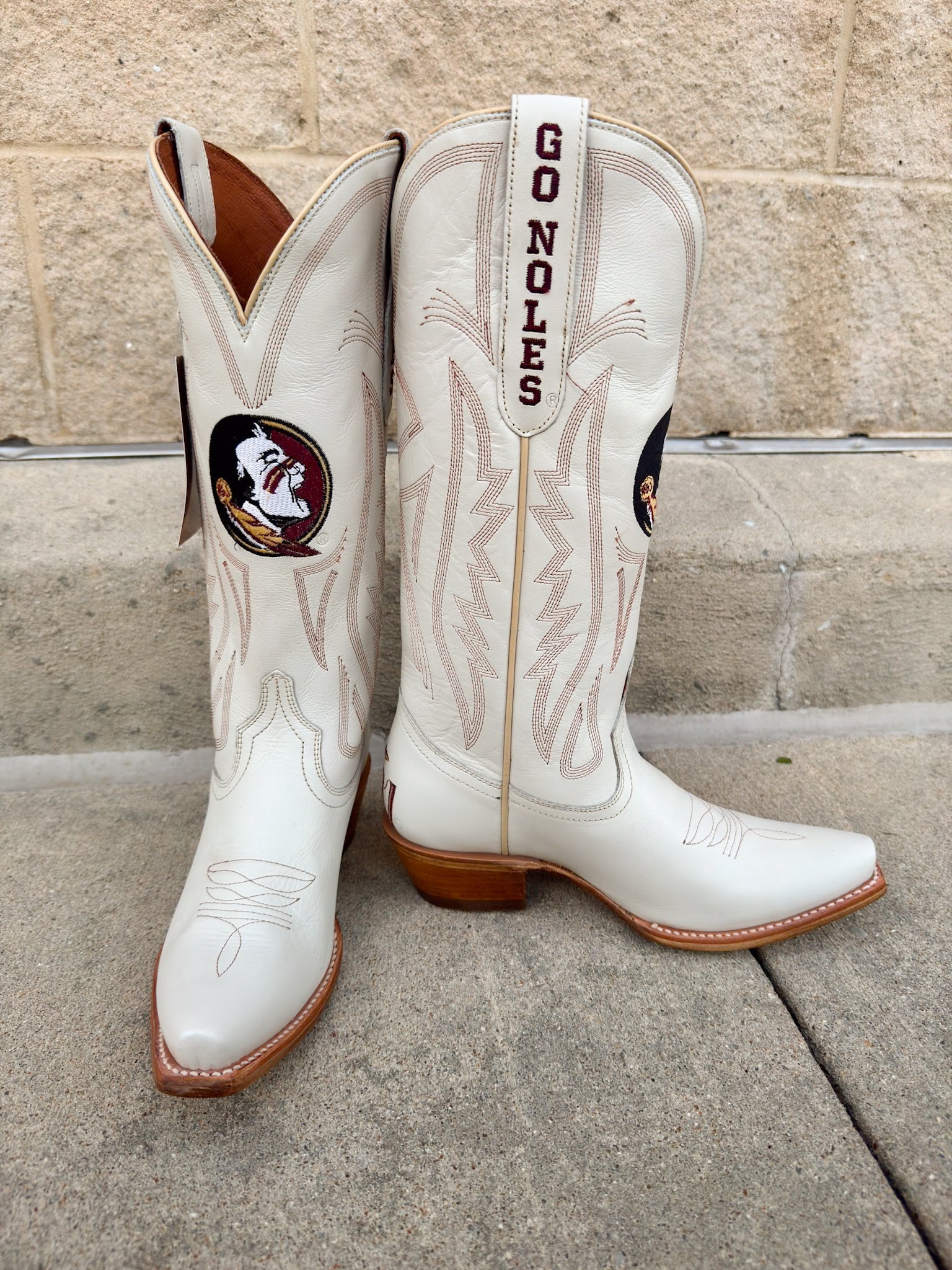 FSU Ivory Leather Gameday Boots - The Pink Pineapple 850