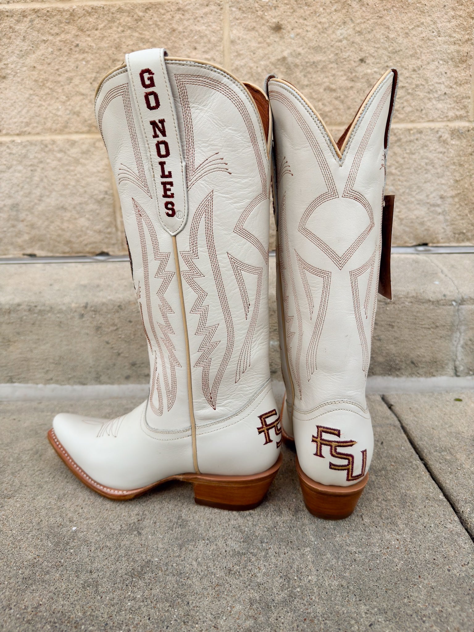 FSU Ivory Leather Gameday Boots - The Pink Pineapple 850