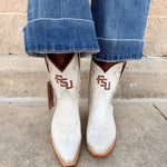 FSU Shorty Ivory Leather Gameday Boots - The Pink Pineapple 850