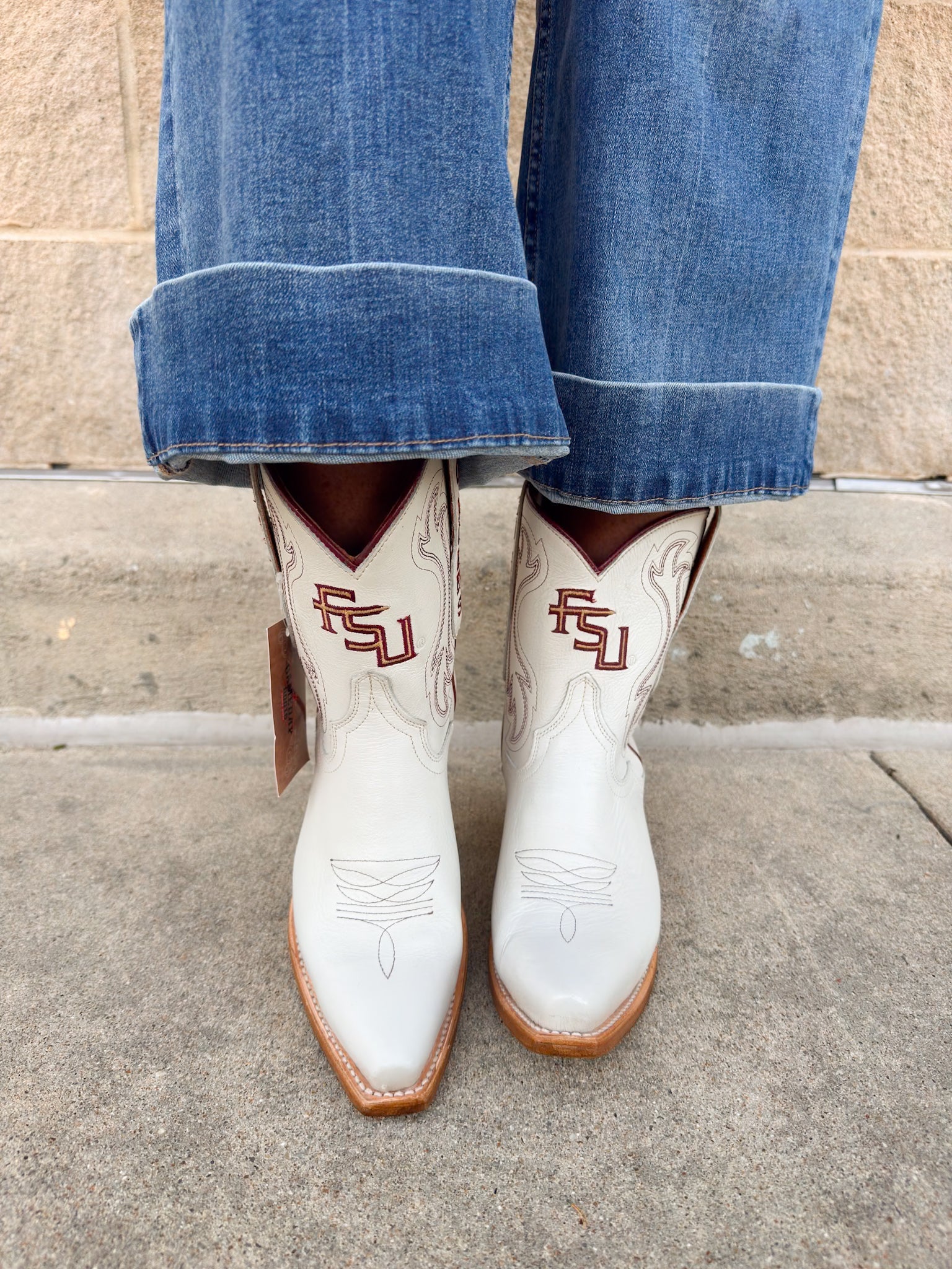FSU Shorty Ivory Leather Gameday Boots - The Pink Pineapple 850