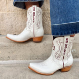 FSU Shorty Ivory Leather Gameday Boots - The Pink Pineapple 850