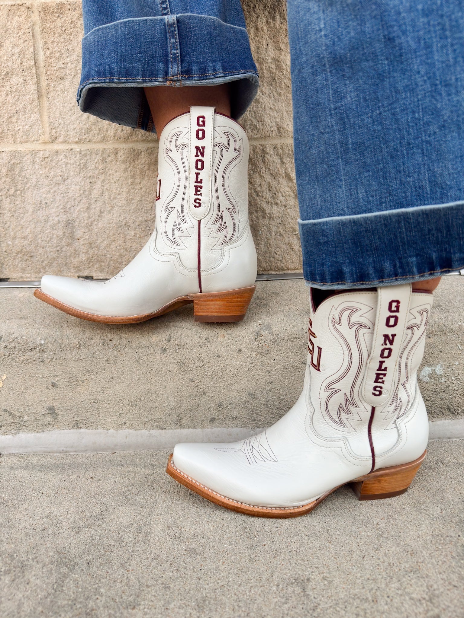 FSU Shorty Ivory Leather Gameday Boots - The Pink Pineapple 850