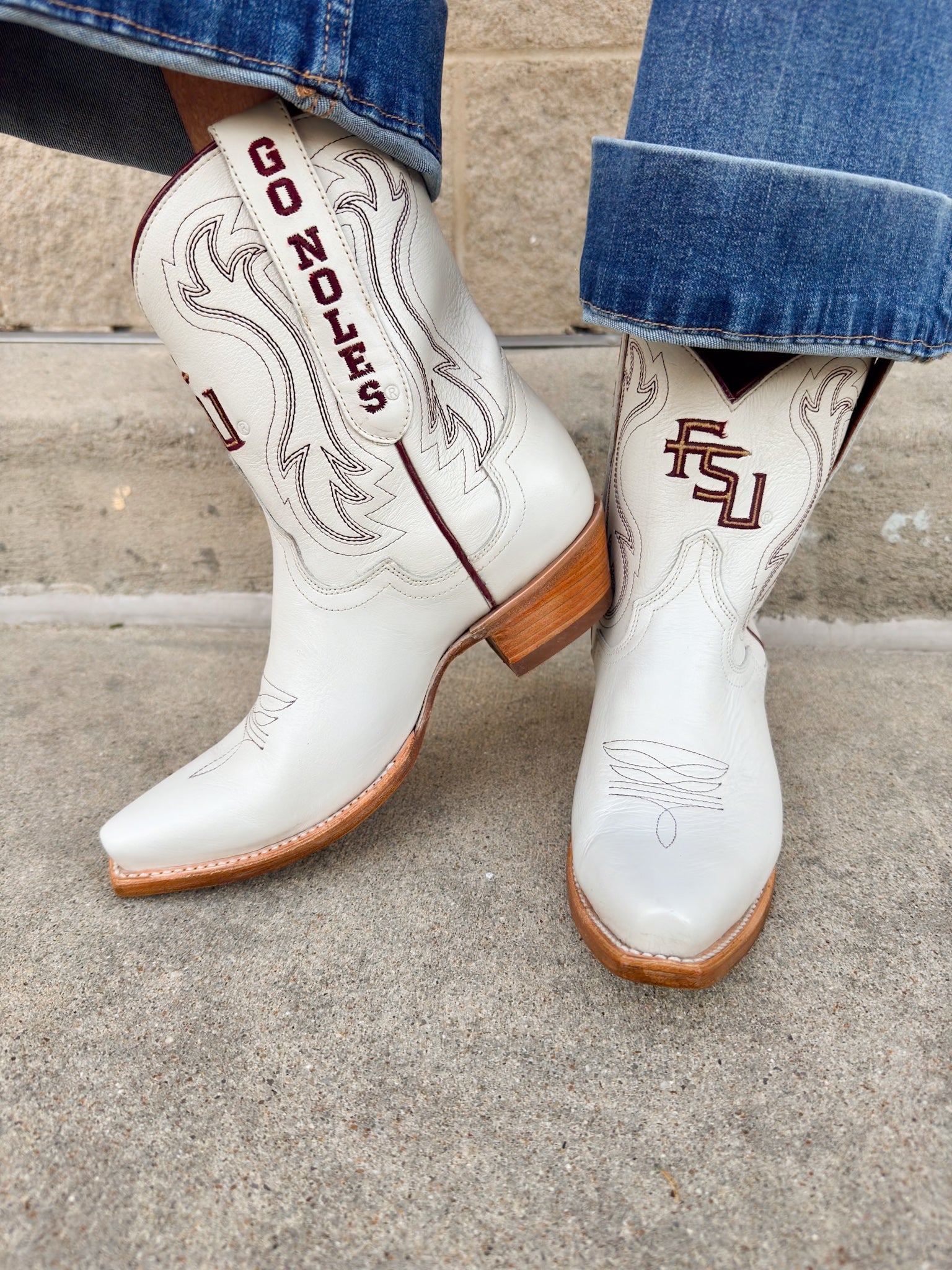 FSU Shorty Ivory Leather Gameday Boots - The Pink Pineapple 850