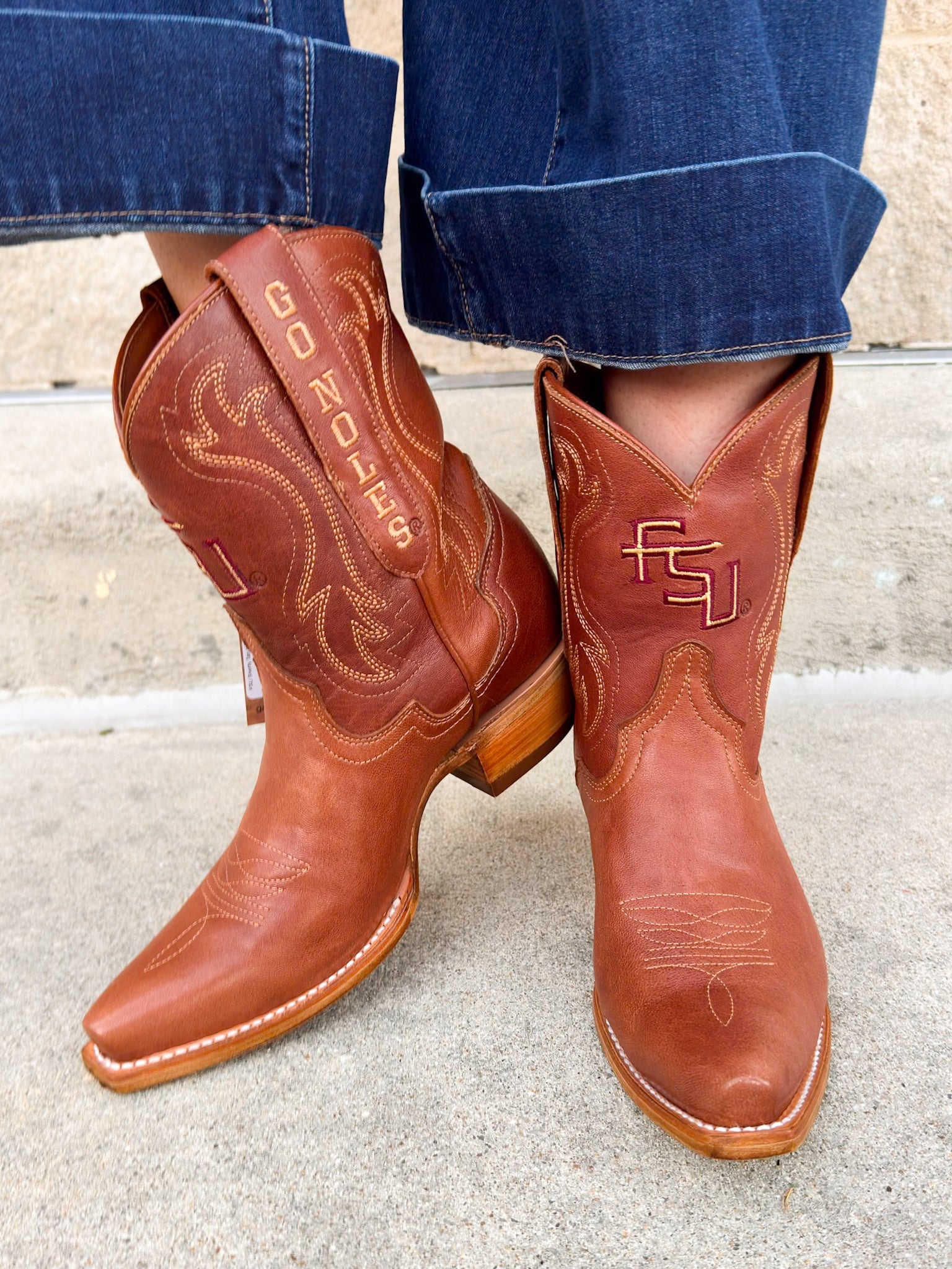 FSU Shorty Tan Leather Gameday Boots - The Pink Pineapple 850