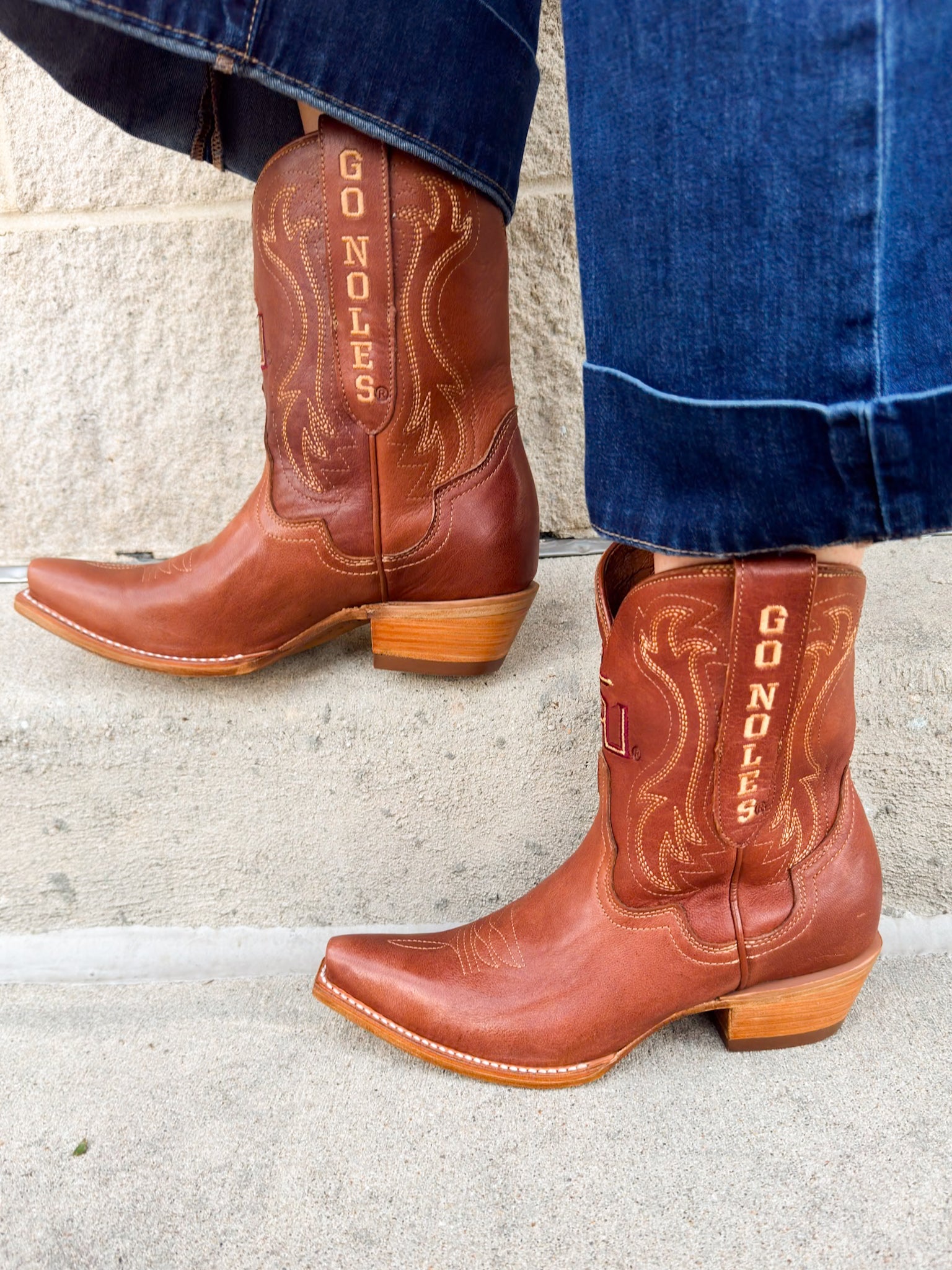 FSU Shorty Tan Leather Gameday Boots - The Pink Pineapple 850