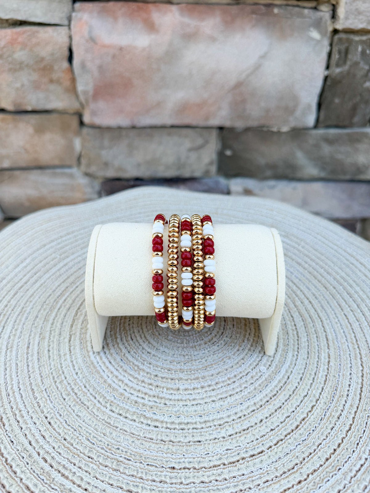 Game Day Beaded Bracelet Stack - Garnet & White - The Pink Pineapple 850