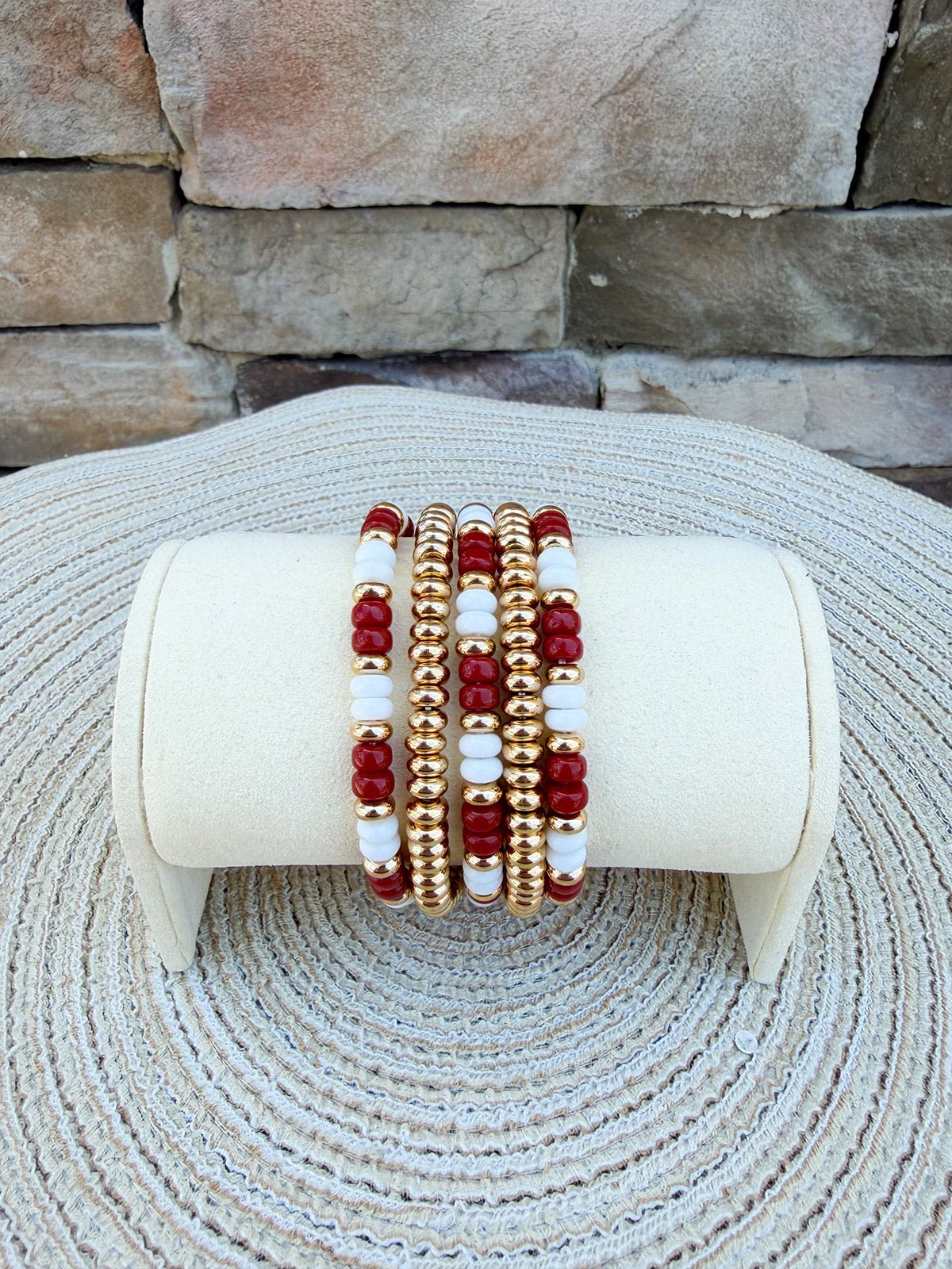 Game Day Beaded Bracelet Stack - Garnet & White - The Pink Pineapple 850