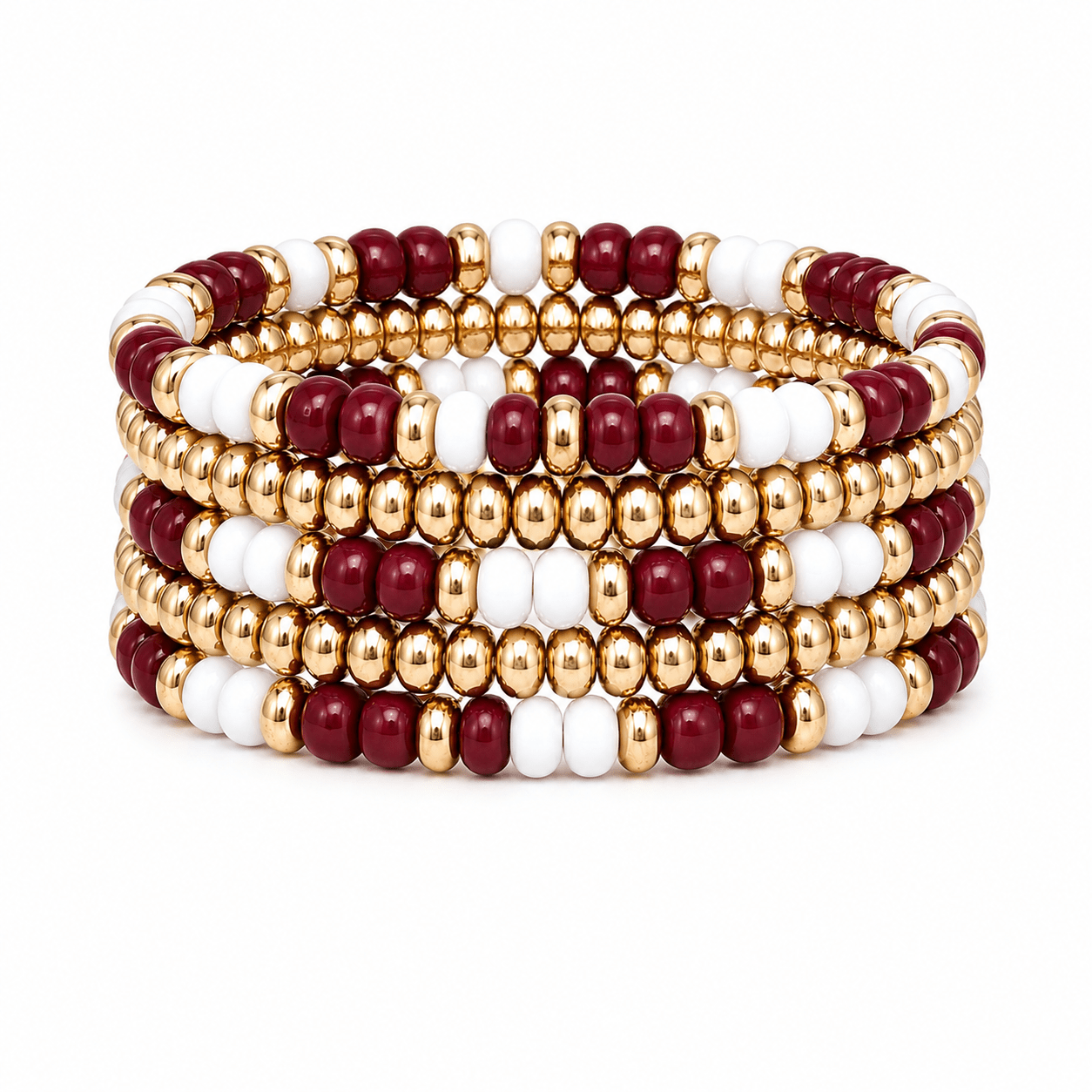 Game Day Beaded Bracelet Stack - Garnet & White - The Pink Pineapple 850