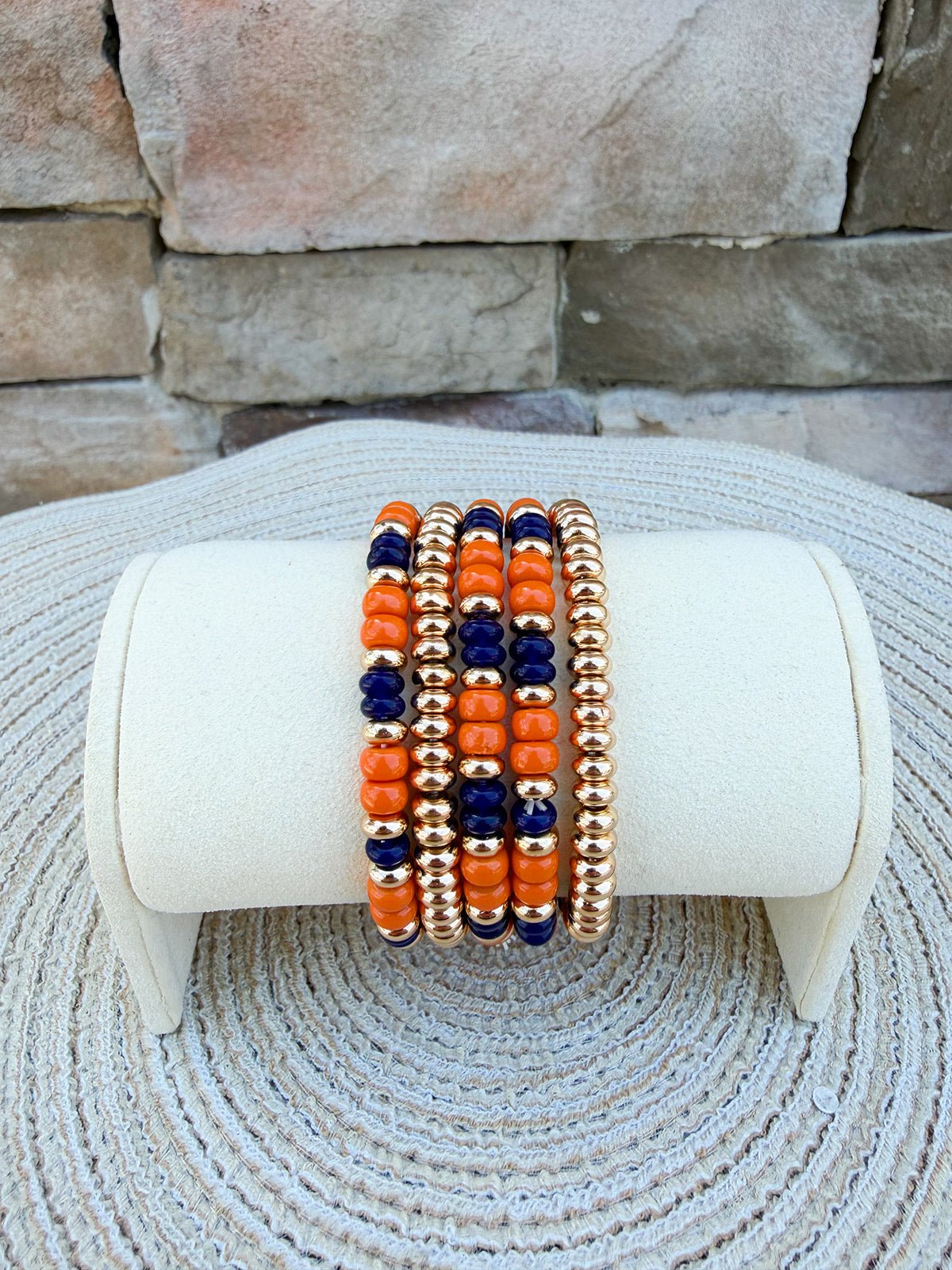 Game Day Beaded Bracelet Stack - Orange & Navy - The Pink Pineapple 850