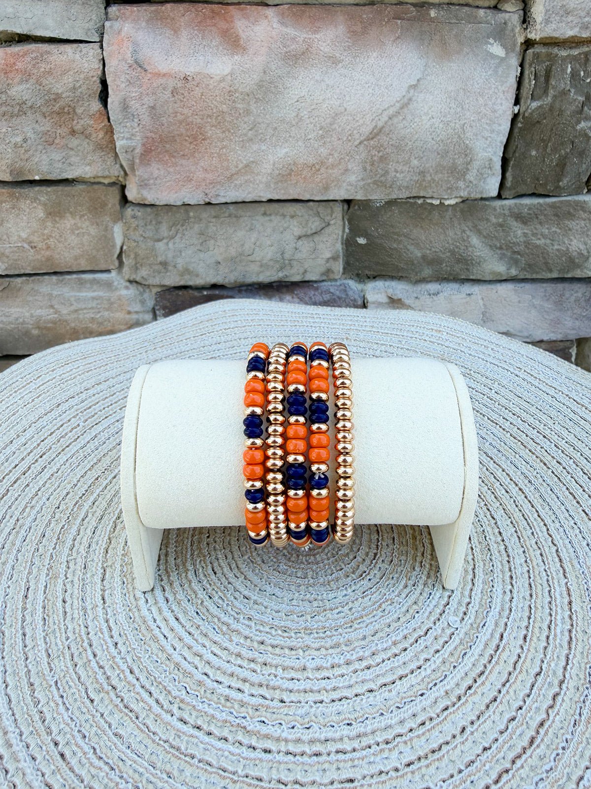 Game Day Beaded Bracelet Stack - Orange & Navy - The Pink Pineapple 850