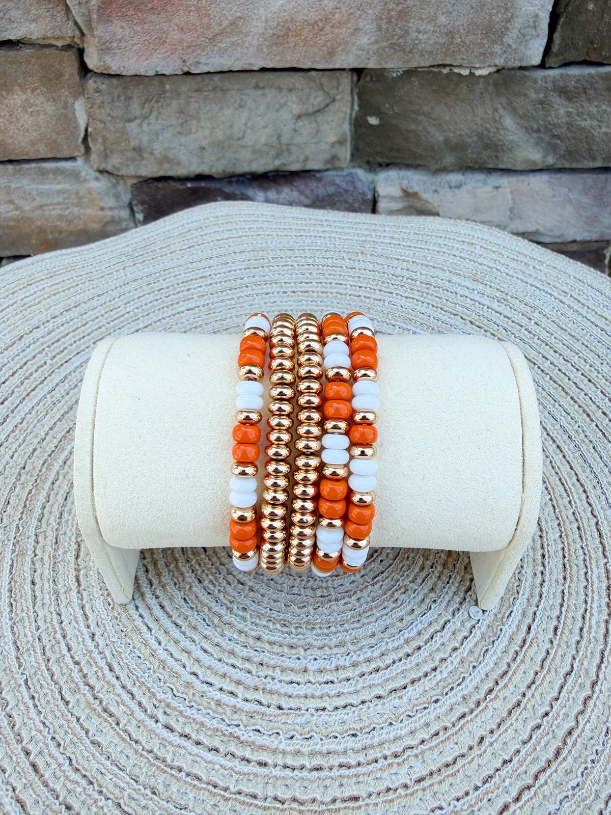 Game Day Beaded Bracelet Stack - Orange & White - The Pink Pineapple 850