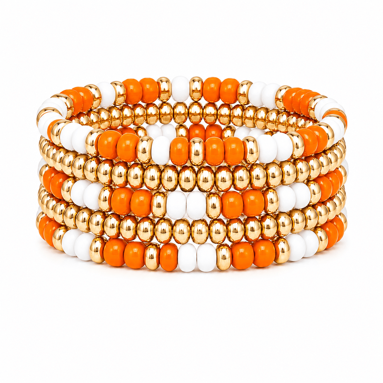Game Day Beaded Bracelet Stack - Orange & White - The Pink Pineapple 850