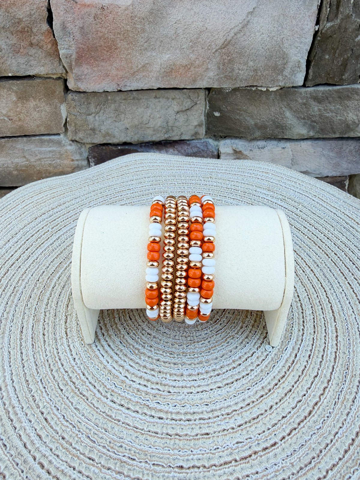 Game Day Beaded Bracelet Stack - Orange & White - The Pink Pineapple 850